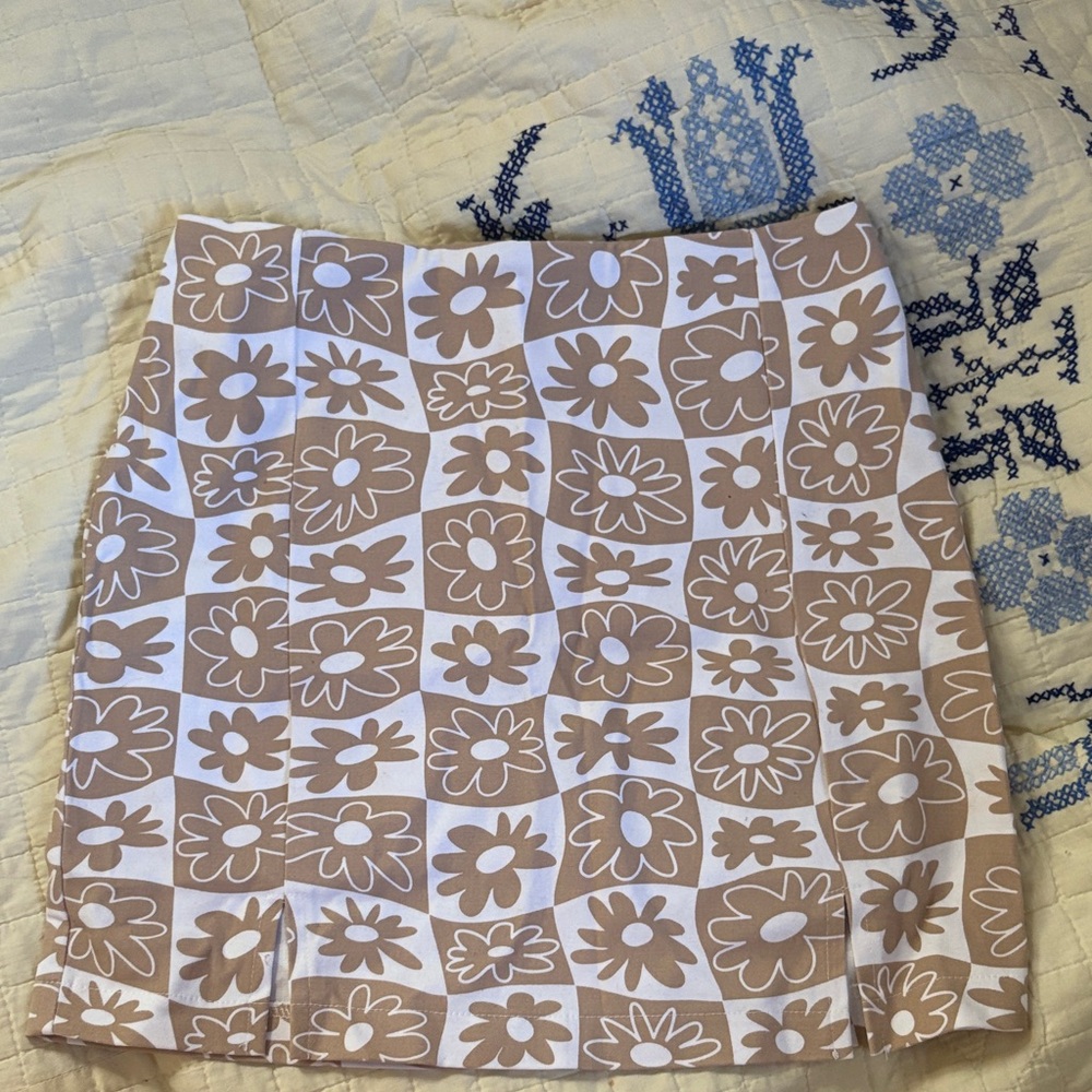 Love on a Hanger Floral Tan and White Mini Skirt